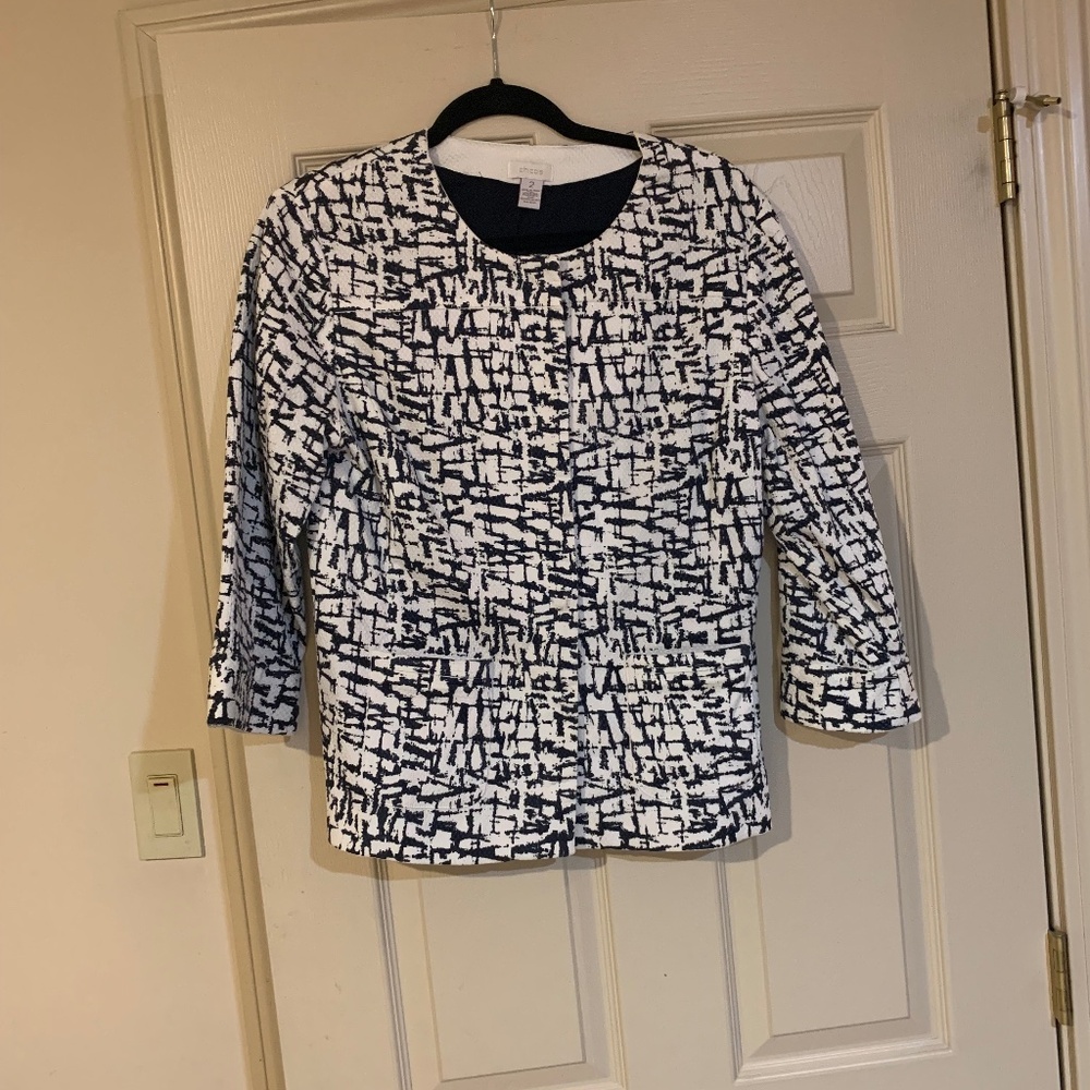 Chico’s Navy Blue/White Print Lined Jacket sz 2